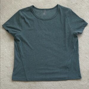 Ribbed Short Sleeve Women's Top - Green/Grey Colour - Size XL